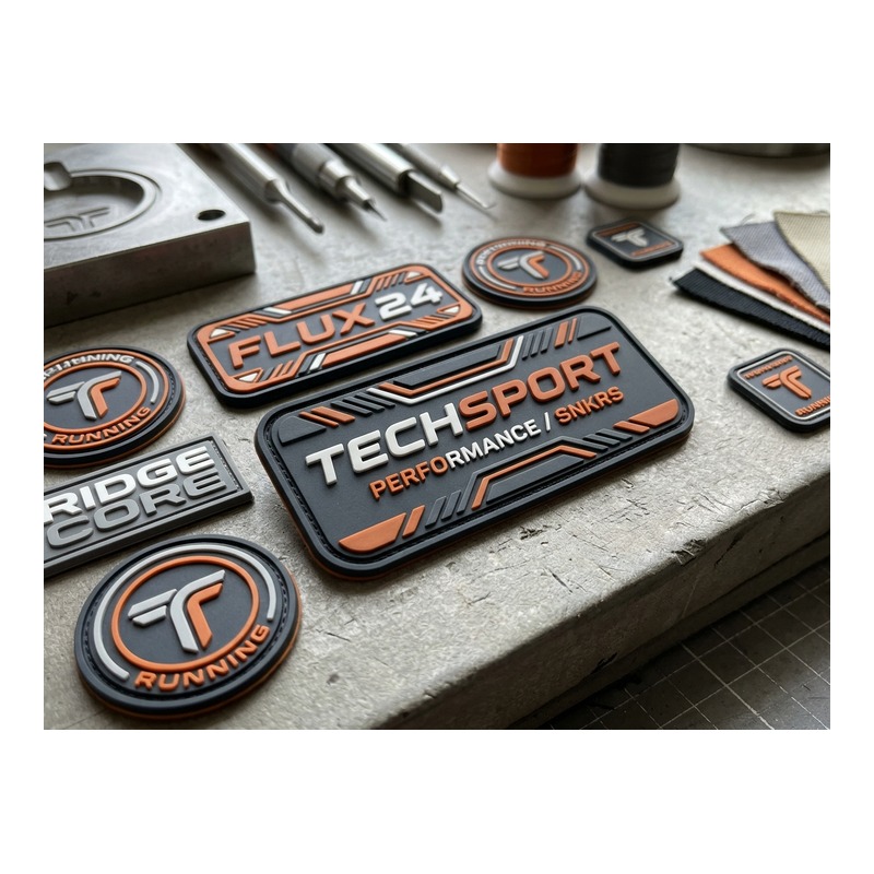 Molded footwear branding trim product examples